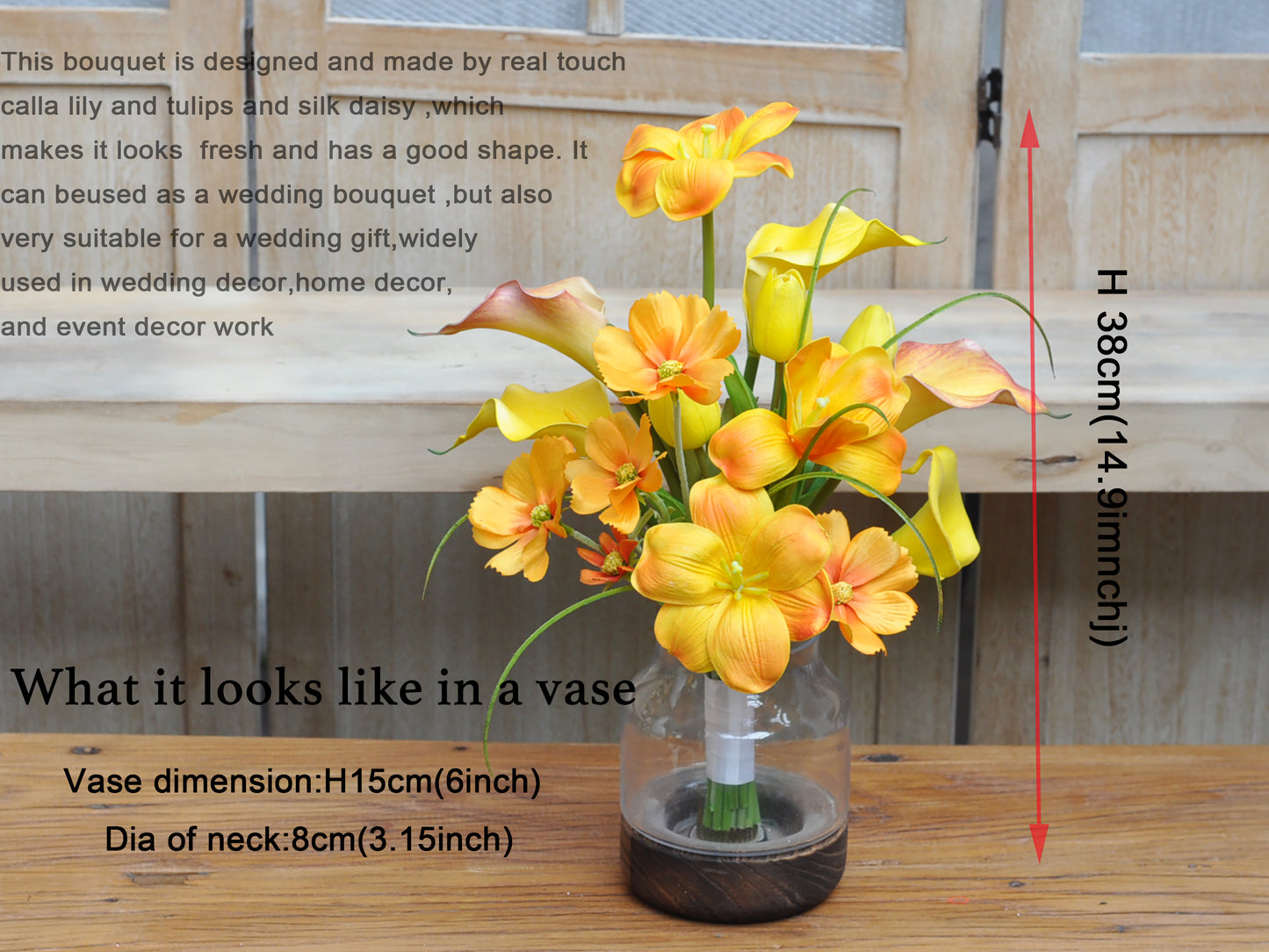 Real touch Warm hearted tulip calla lily bouquet for bath/office/home decoration, best as a centerpiece and gifts for her