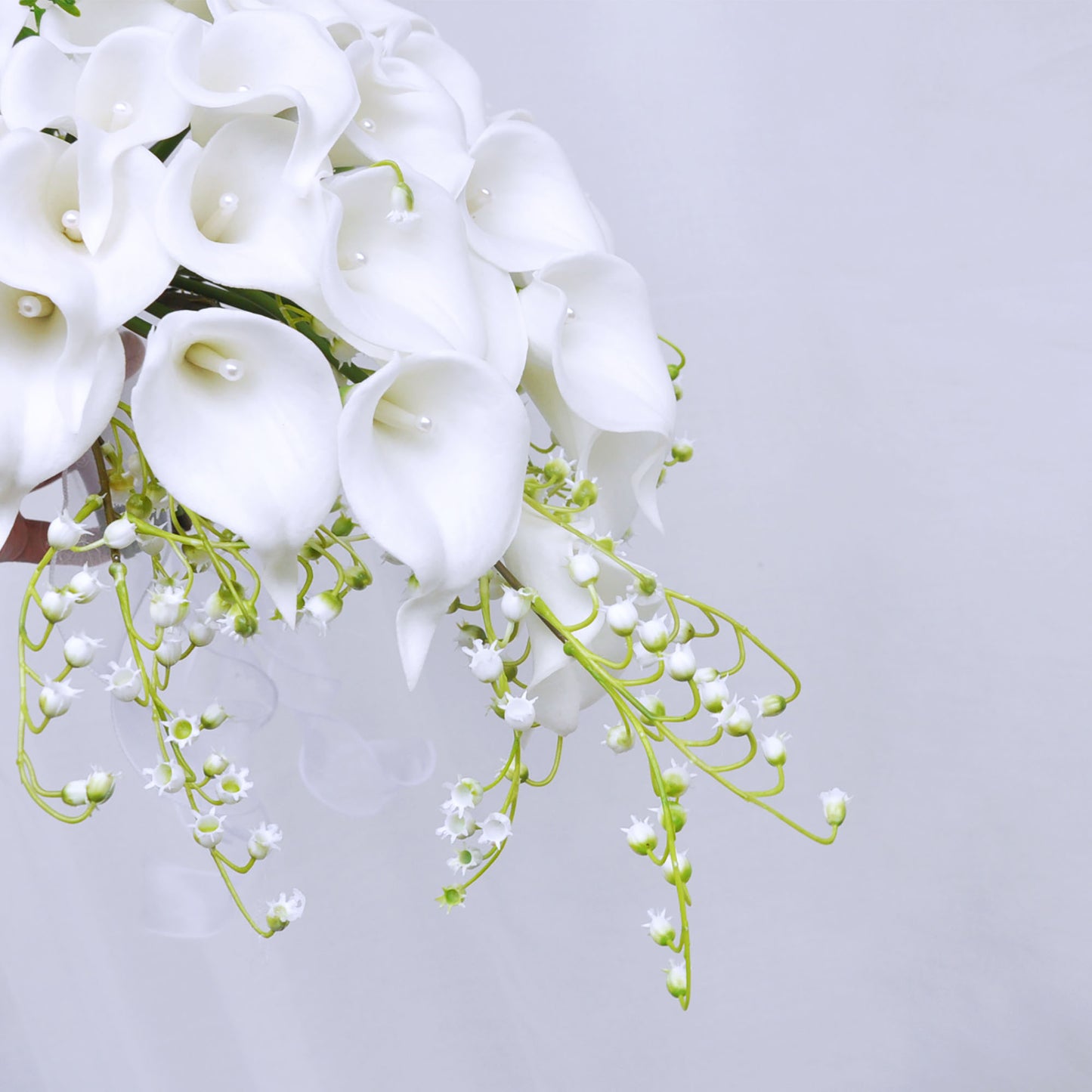 Cascading rustic white calla lily bouquet/ lily of valley bouquet/Elegant white bouquet/Real touch calla lily bouquet/Bridal bouquet/Bridesmaids bouquet/