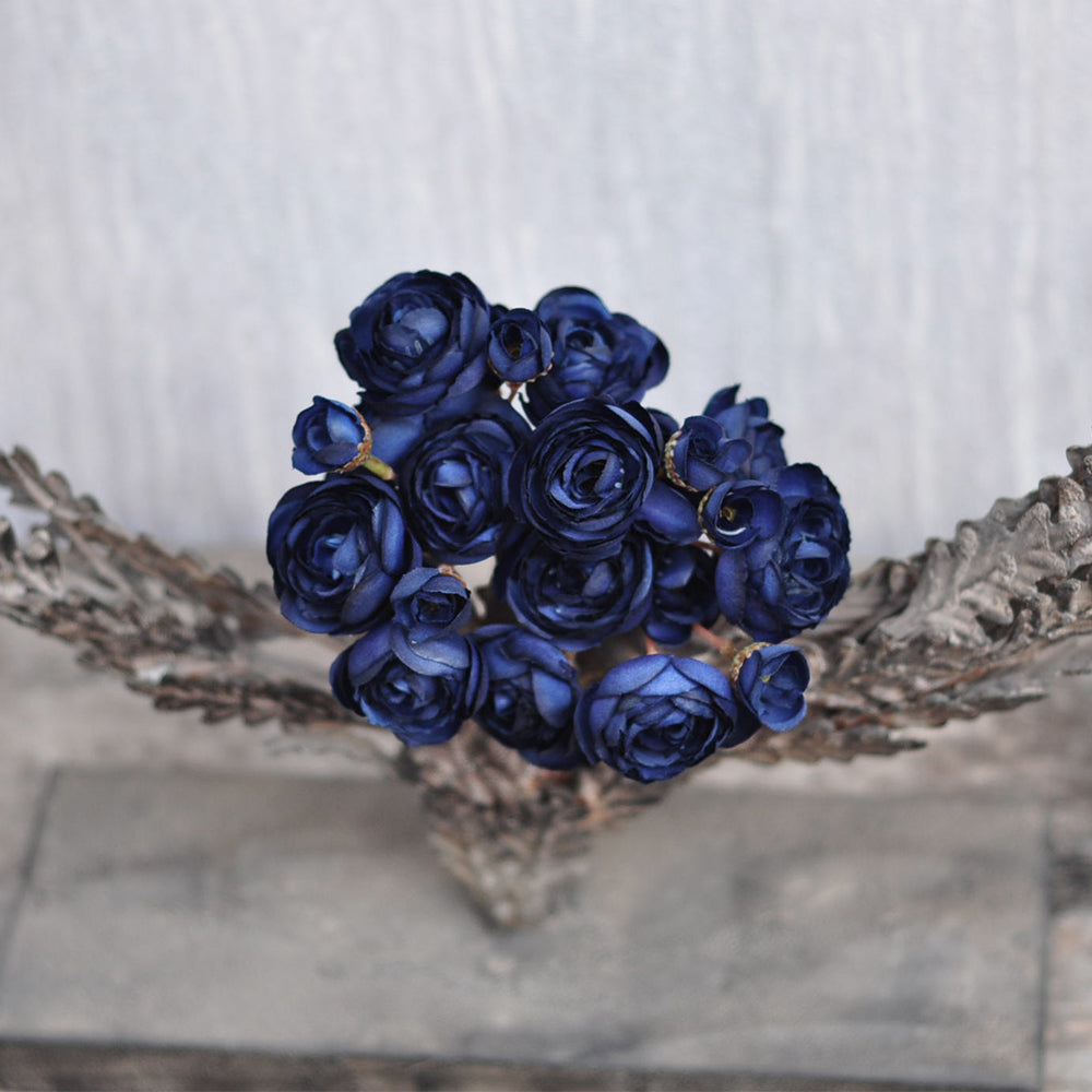 One bundle Navy blue artificial silk rose/mini ranunculus/6stems individual stems silk ranunculus buds/best for home decoction and wedding designing