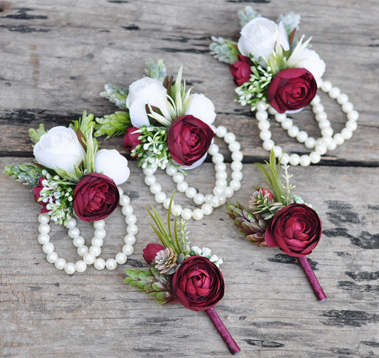 Wine red rose corsage/wedding corsage/rose corsage/botanical pearl cordage/rustic corsage/best for wedding ,bride shower, anniversary