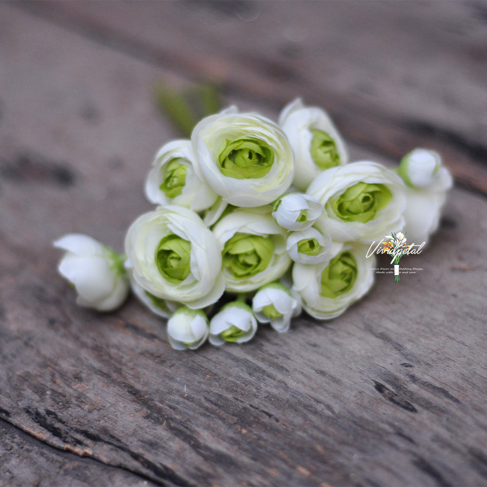 One bundle white green Picasso  artificial silk rose/mini ranunculus/6stems individual stems silk ranunculus buds/best for home decoction and wedding designing