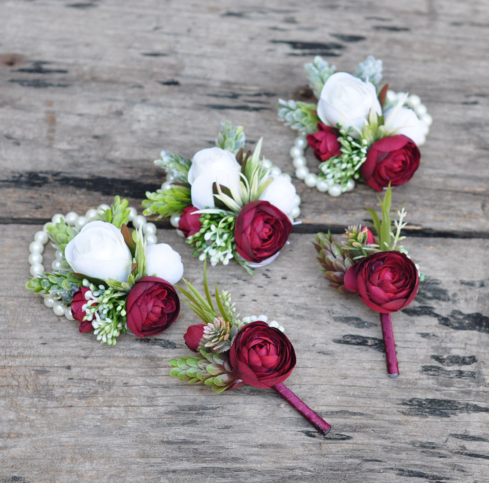 Wine red rose corsage/wedding corsage/rose corsage/botanical pearl cordage/rustic corsage/best for wedding ,bride shower, anniversary