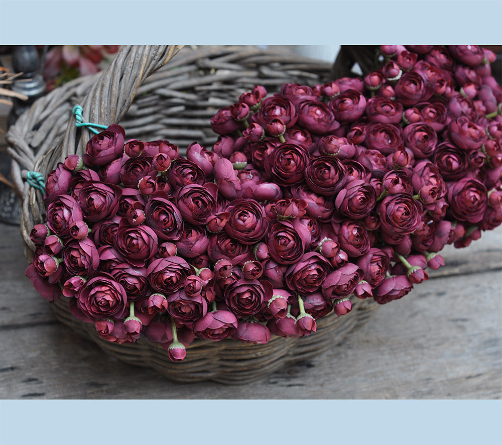 One bundle burgundy wine red  artificial silk rose/mini ranunculus/6stems individual stems silk ranunculus buds/best for home decoction and wedding designing