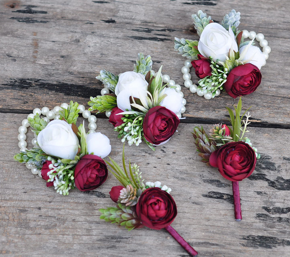 Wine red rose corsage/wedding corsage/rose corsage/botanical pearl cordage/rustic corsage/best for wedding ,bride shower, anniversary