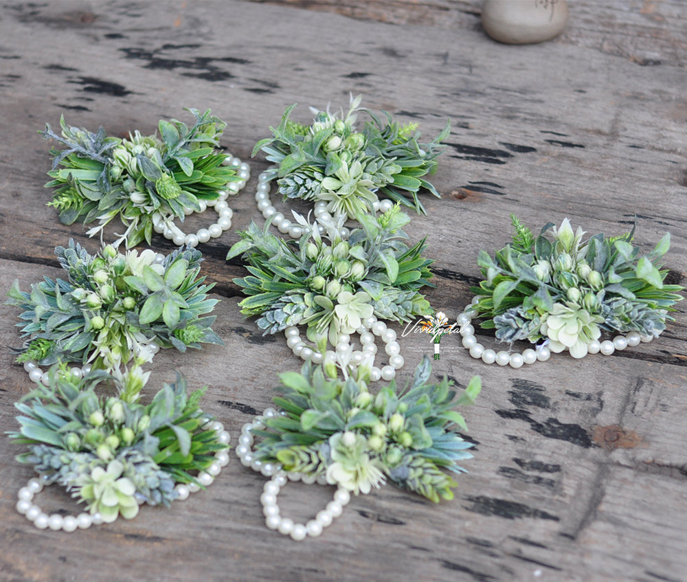 Foliage corsage/rustic grass corsage/mother corsage/spring wedding corsage/pearl bracelet corsage/full green corsage