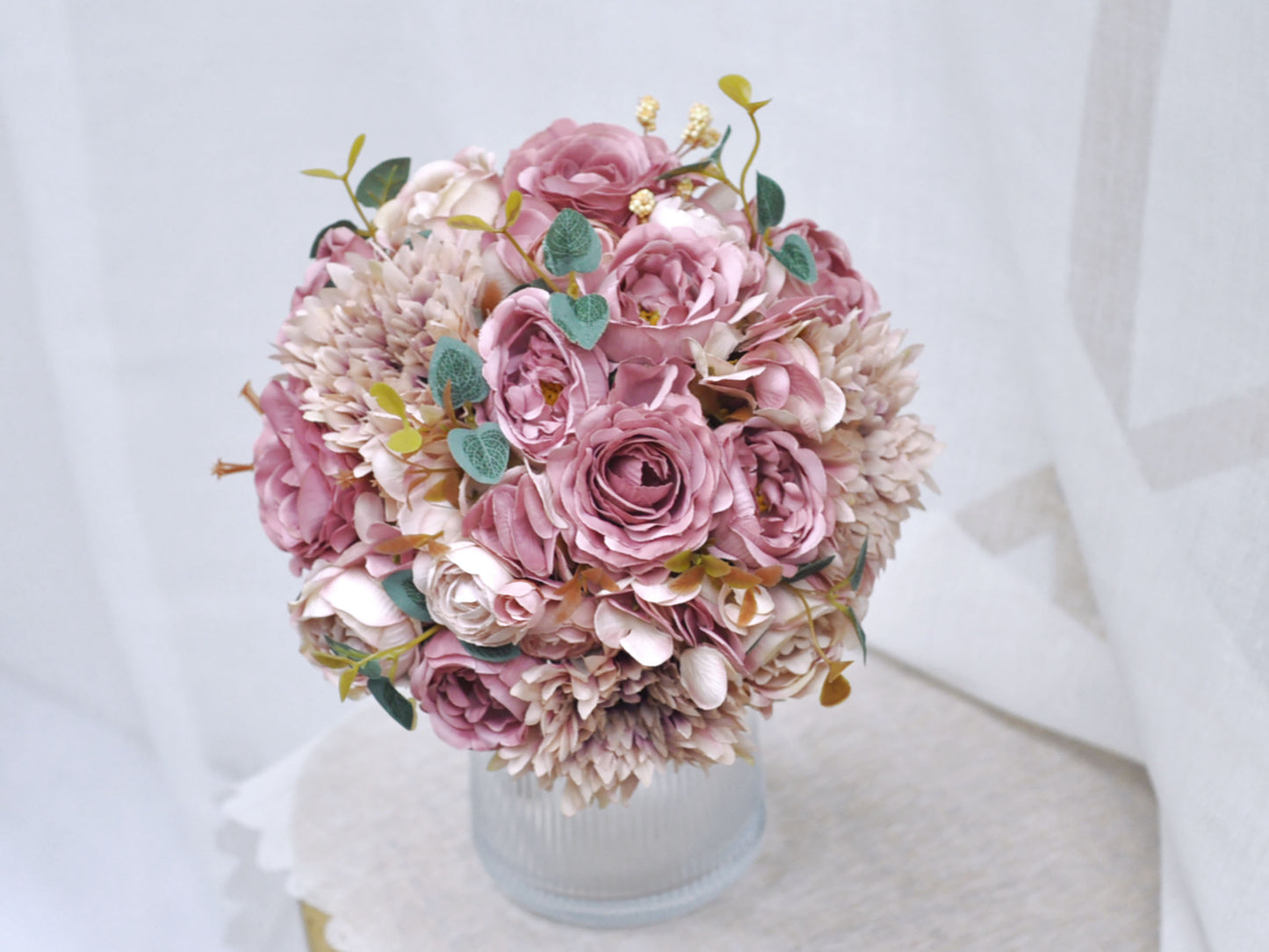 Dusty rose burgundy dusty purple rose peony sunflower bouquet