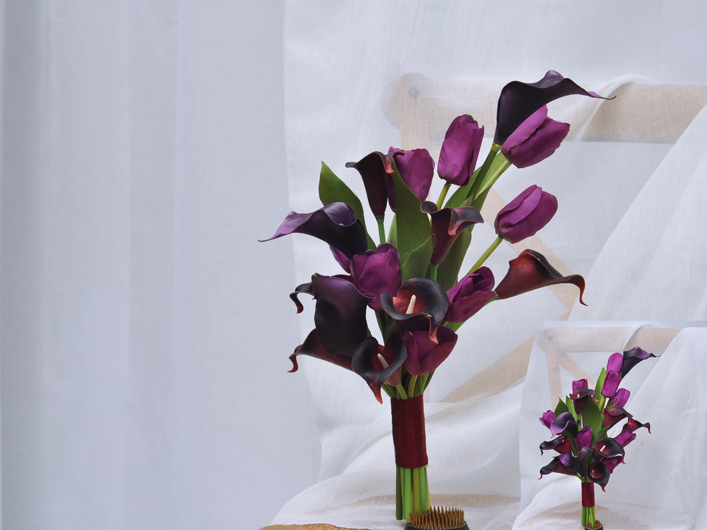 Real touch black purple tulip calla lily bouquet, best for home/office/bath/table/centerpiece ,gift for her