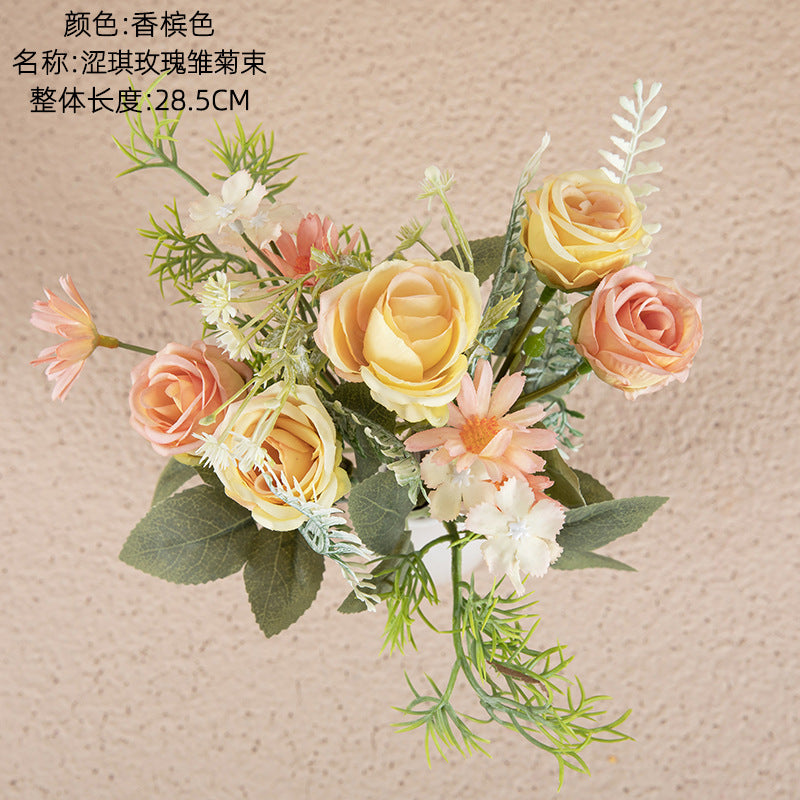 Silk Rose daisy bundle/INS style artificial flowers/silk rose/silk daisy/best for  home decoration wedding bouquet designing MW66794