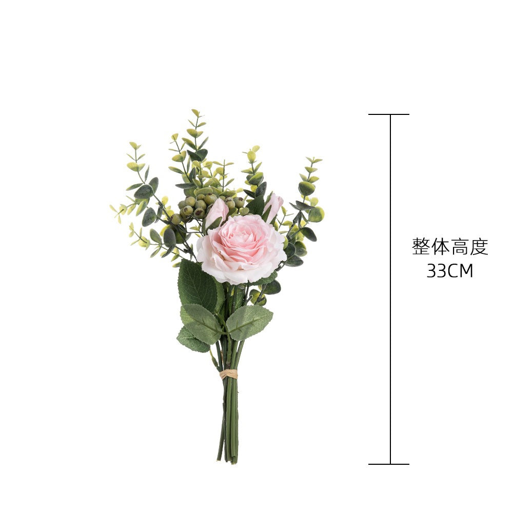 Silk rose bouquets/plastic eucalyptus bouquet/INS style rose bouquet best for home decoration wedding bouquet work DY1-2299