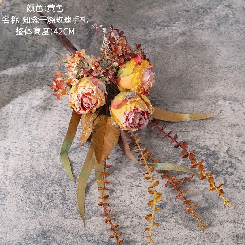 Dry burnt silk rose bouquet/simple artificial rose bouquet/fall rose bouquet/ best for wholesale,wedding decoration home decoration MW89102