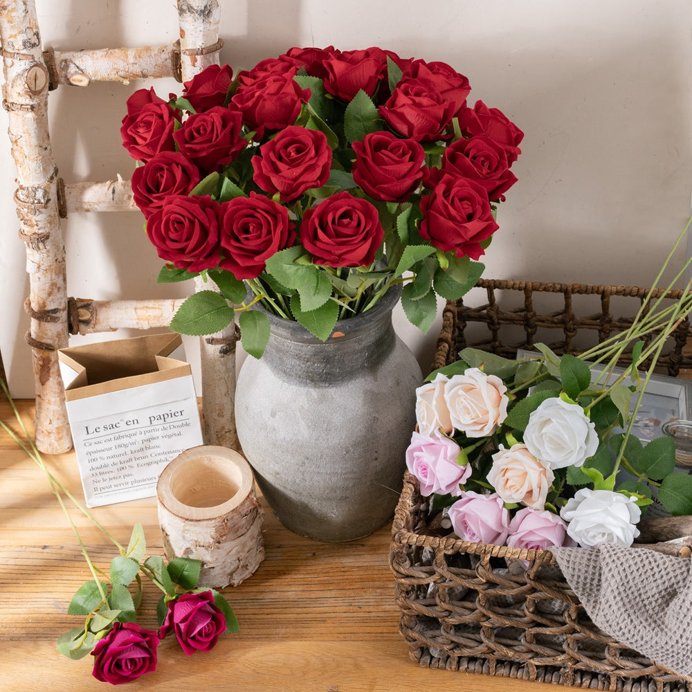 Velvet Rose/single silk rose/artificial rose/ best for Home Decoration Festival Wedding Wall Plant arrangement MW03339