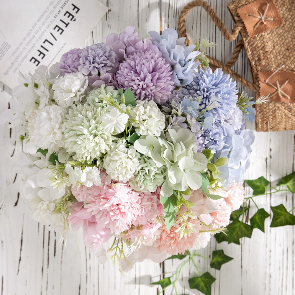 Silk Dandelion hydrangea bouquet/small hydrangea bundle artificial flower wholesale, best for home decoration wedding bouquet work MW66668