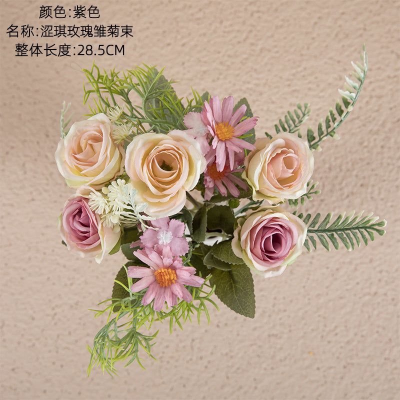 Silk Rose daisy bundle/INS style artificial flowers/silk rose/silk daisy/best for  home decoration wedding bouquet designing MW66794