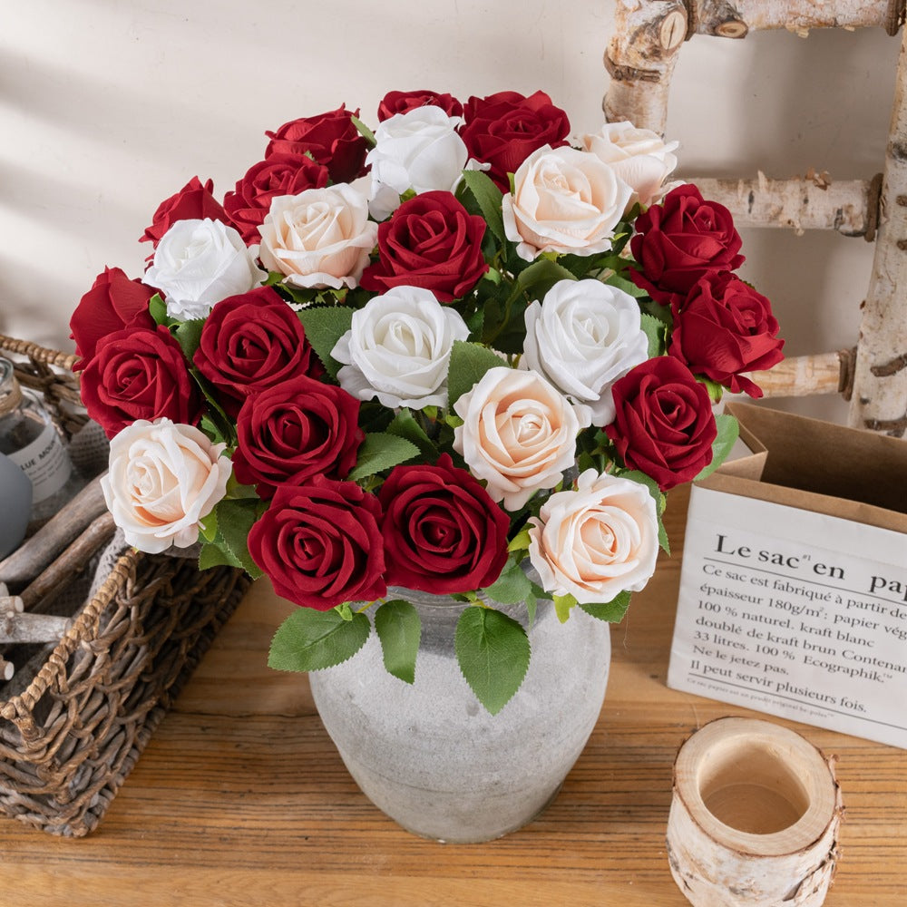 Velvet Rose/single silk rose/artificial rose/ best for Home Decoration Festival Wedding Wall Plant arrangement MW03339