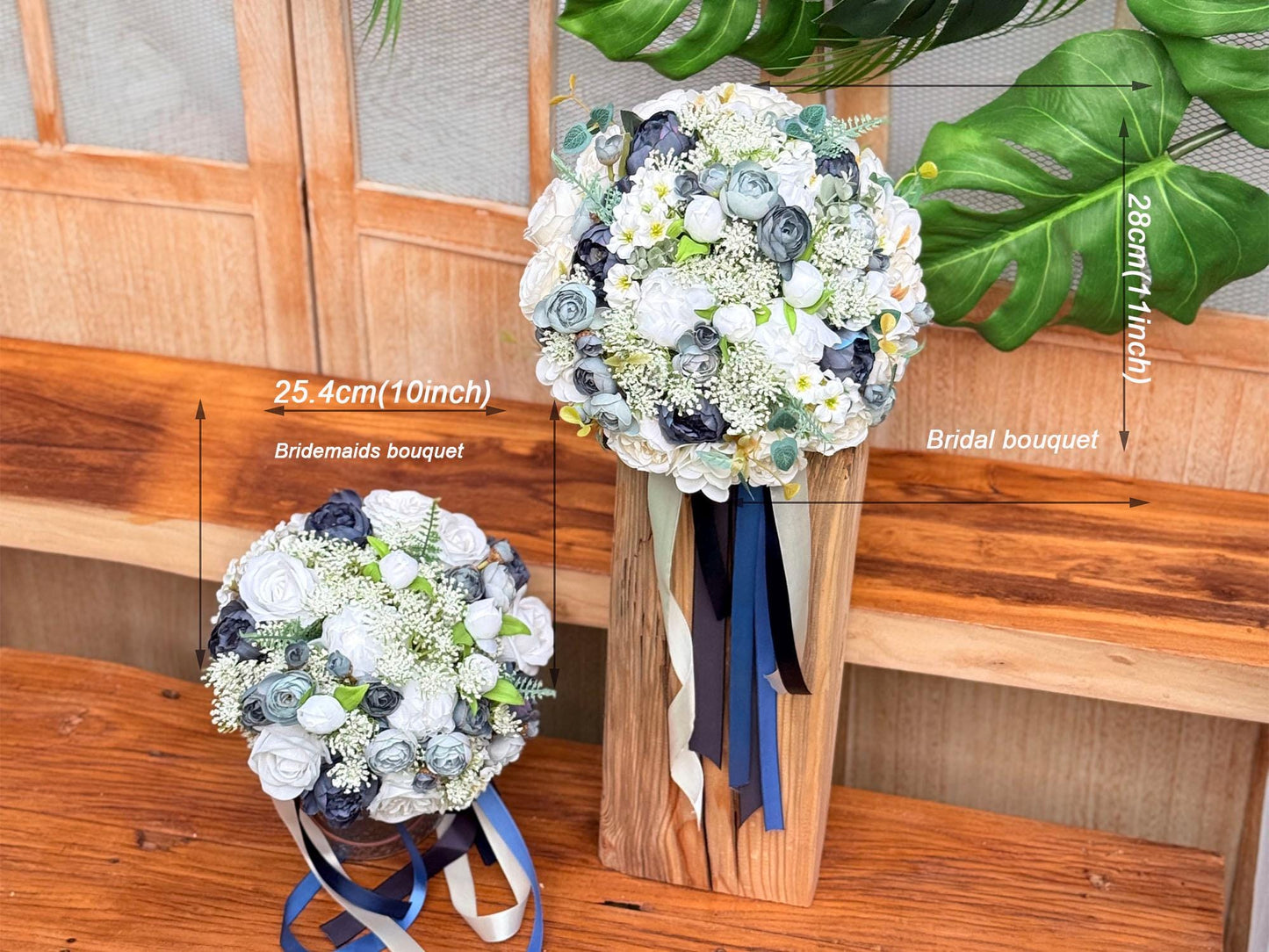 Vintage Blue Rose Bridal Bouquet, Navy Rose Peony Bridesmaid Bouquet, Retro Wedding Wildflower Boho Bouquet, Rustic Bridesmaid Bouquet