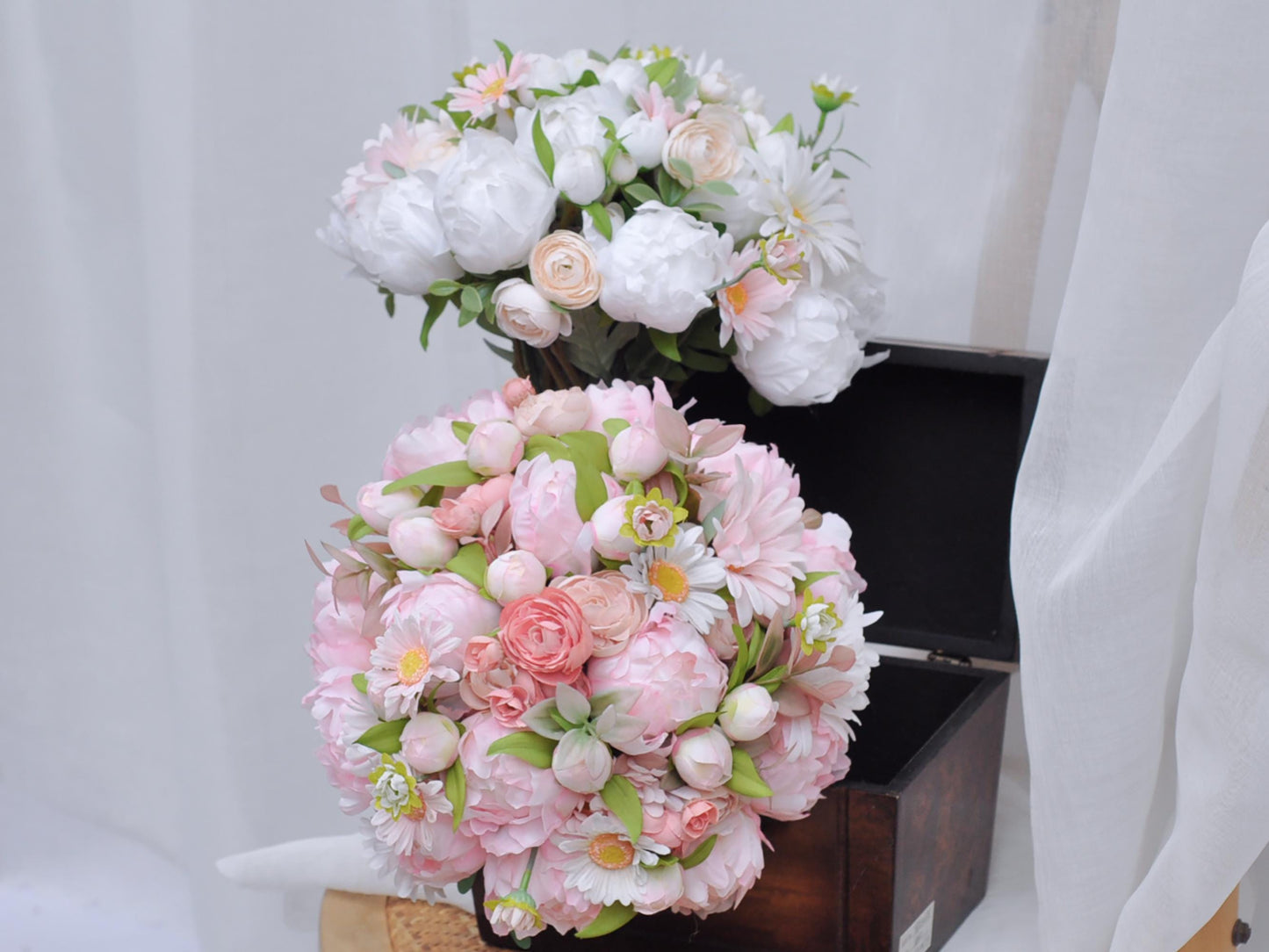 Sweet Pink Peony Bridal Bouquet, Double Peony Bud Bouquet, White Lotus Bouquet, Sarah Bernhardt Peony Bouquet, Peony Bouquet Gift For Her