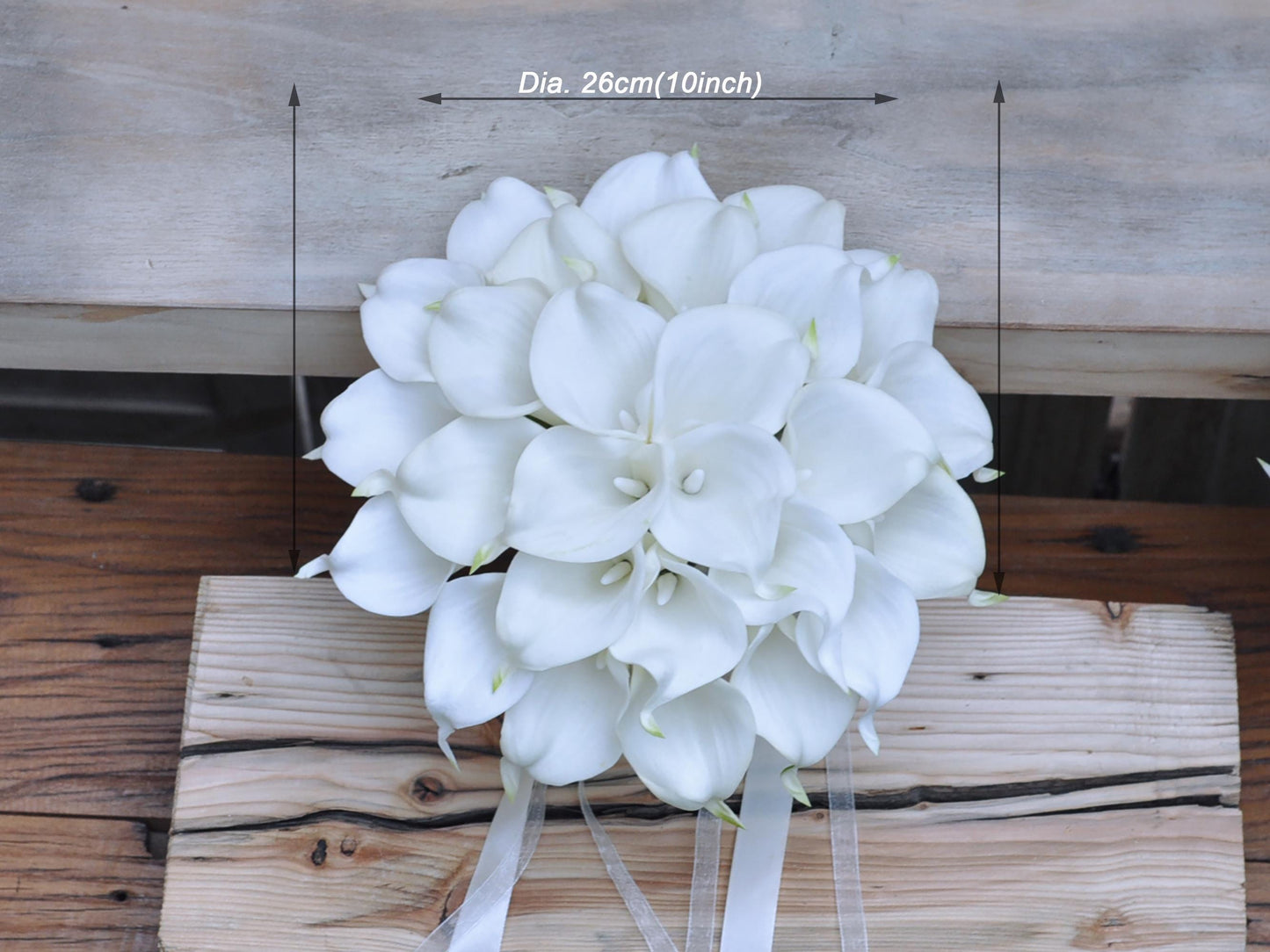 Real Touch Rustic White Calla Lily Bouquet, Pearl Center Calla Lily Bouquet, Choose Ribbon Color Bouquet, Bridesmaids Wedding Bouquet Set