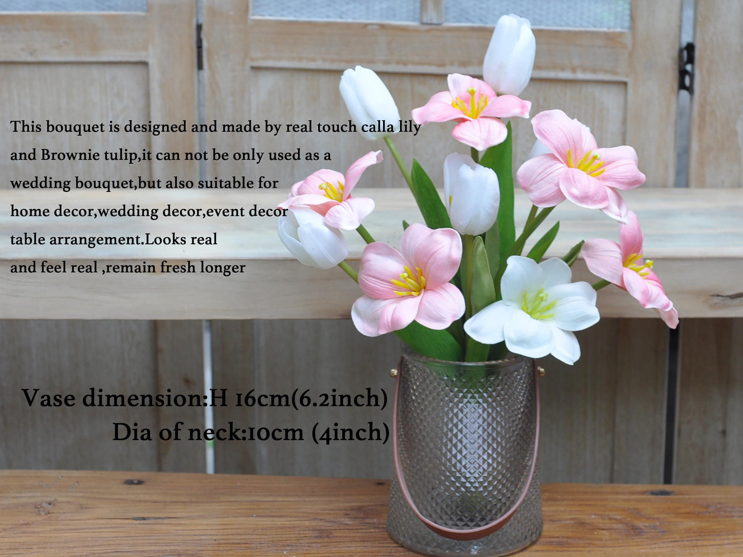 EVA Calla Lily Flower Bouquet, Tulip Floral Arrangements – Perfect For Rustic Wedding, Natural Flower Arrangement Gift For Her, Home Decor