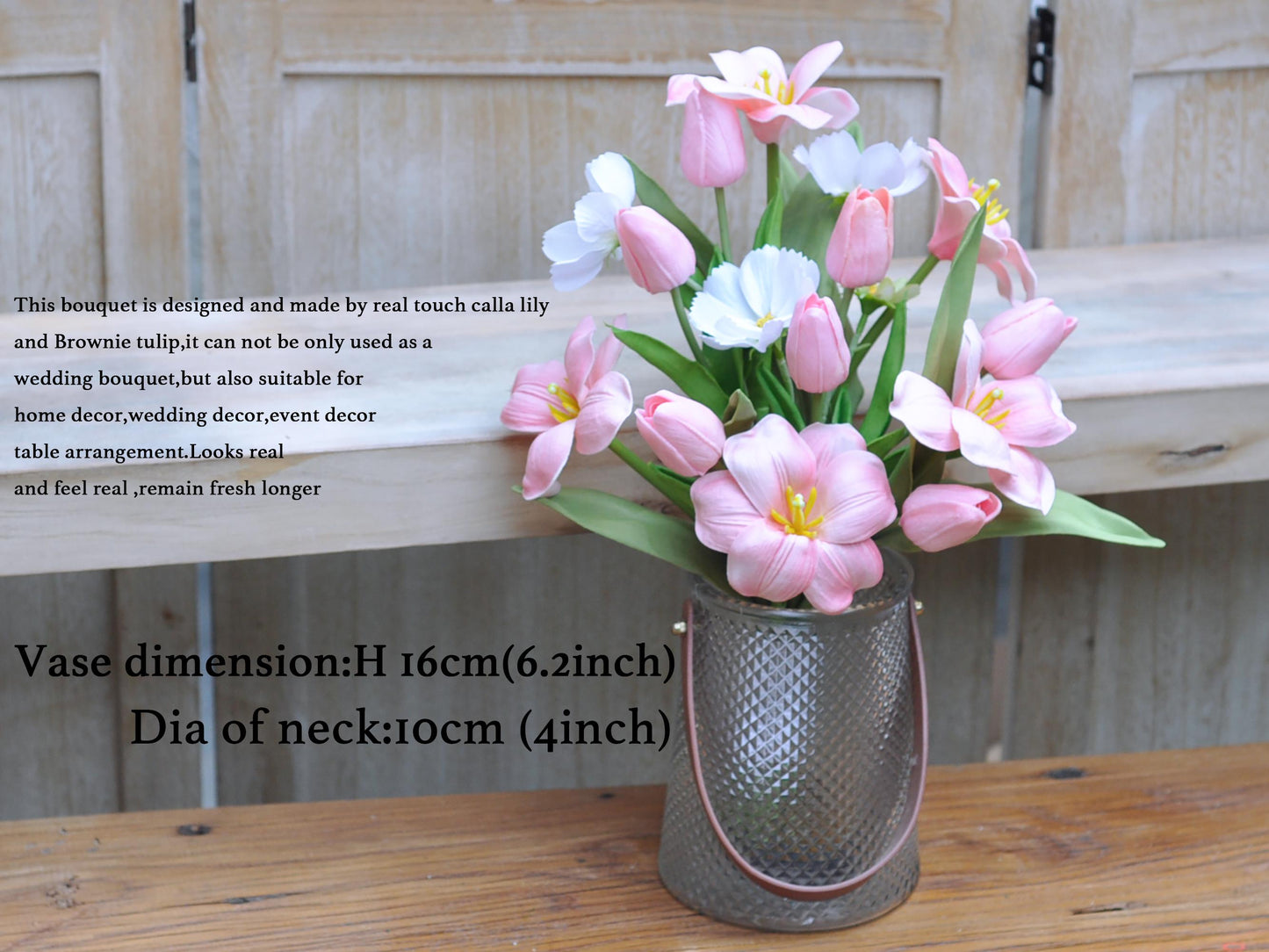 EVA Calla Lily Flower Bouquet, Tulip Floral Arrangements – Perfect For Rustic Wedding, Natural Flower Arrangement Gift For Her, Home Decor