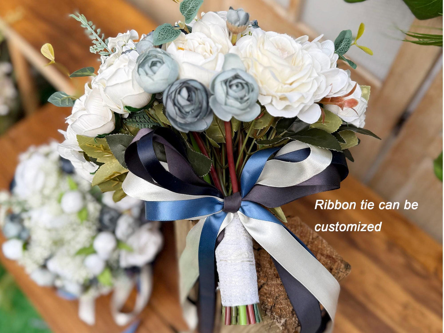 Vintage Blue Rose Bridal Bouquet, Navy Rose Peony Bridesmaid Bouquet, Retro Wedding Wildflower Boho Bouquet, Rustic Bridesmaid Bouquet