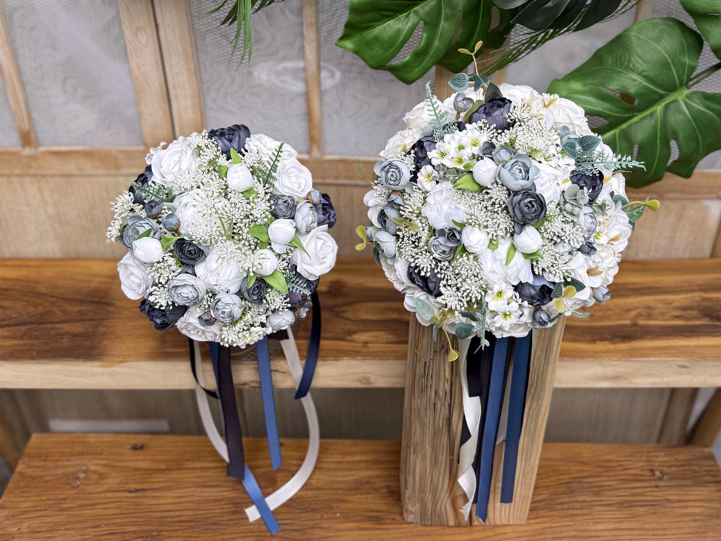 Vintage Blue Rose Bridal Bouquet, Navy Rose Peony Bridesmaid Bouquet, Retro Wedding Wildflower Boho Bouquet, Rustic Bridesmaid Bouquet