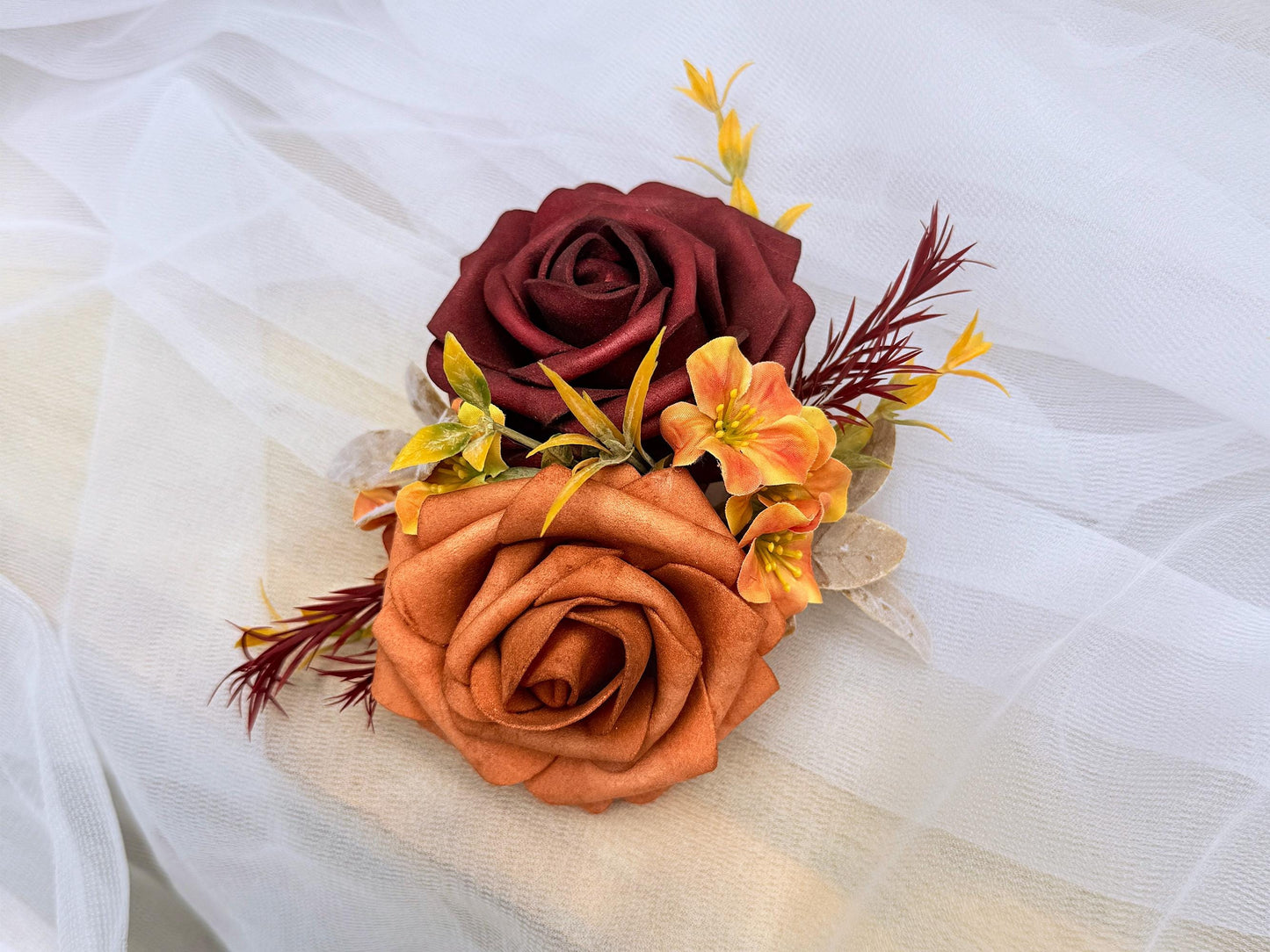 Fall Burgundy Red Wildflower Bouquet Collection - Boho Wildflower Bridal Bouquet, Foam Rose, Poppy, Peony, Eucalyptus, Berry, Dahlia