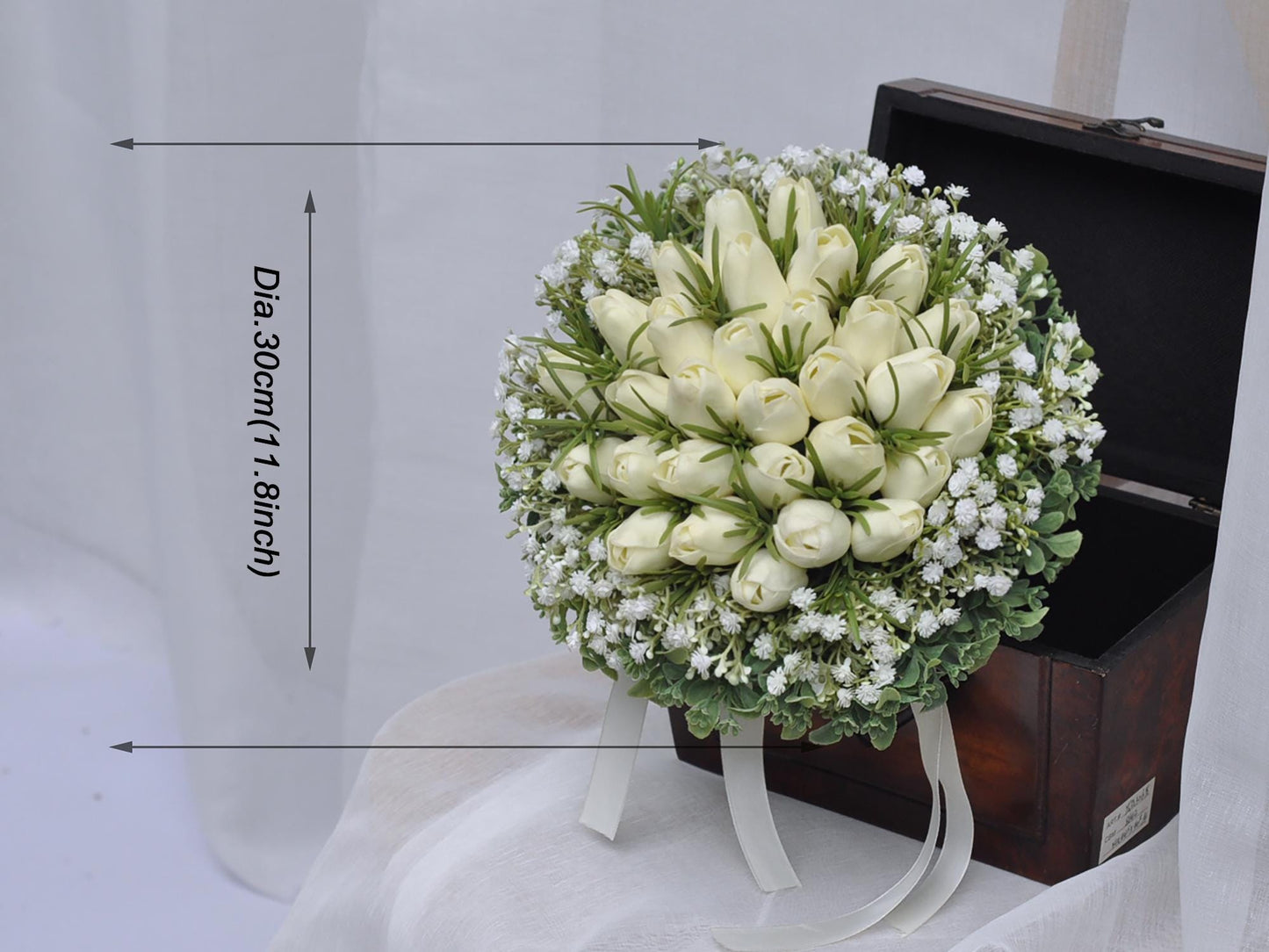 Real Touch Ivory White Tulip Bouquet, Baby's Breath Bouquet, Tulip Bridal Bouquet, Tulip Wedding Bouquet, Rustic Tulip Foliage Bouquet