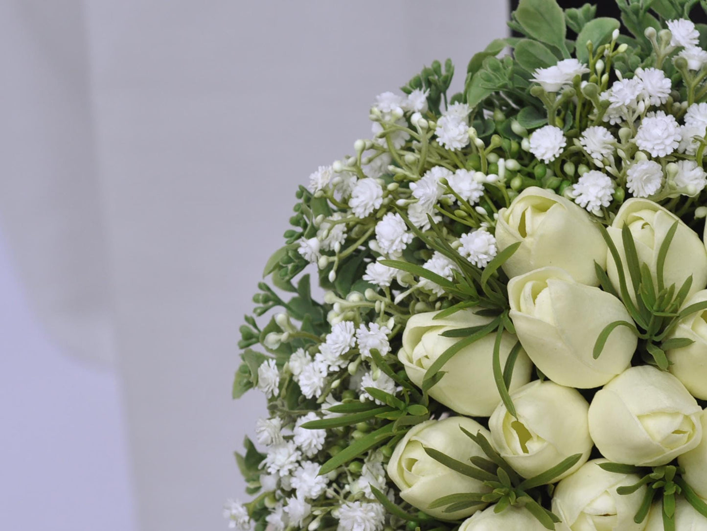 Real Touch Ivory White Tulip Bouquet, Baby's Breath Bouquet, Tulip Bridal Bouquet, Tulip Wedding Bouquet, Rustic Tulip Foliage Bouquet