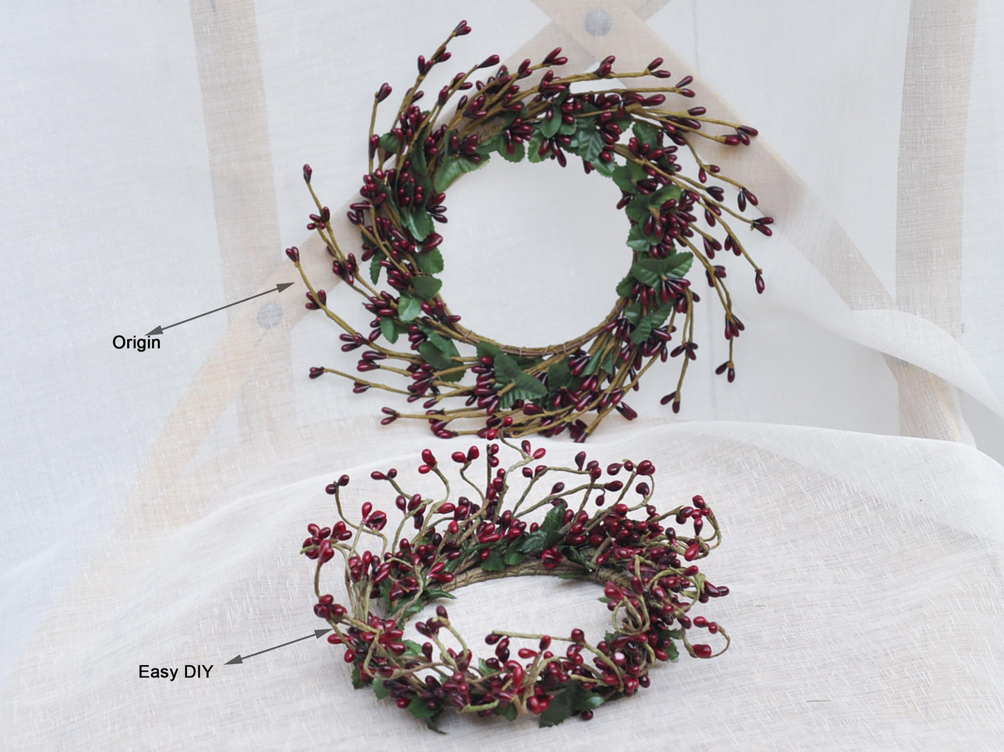Pip Berry Christmas Candle Holder, Burgundy Pip Berry Candle Ring, Christmas Wreath Gift For Christmas Home Decor, Table Runner