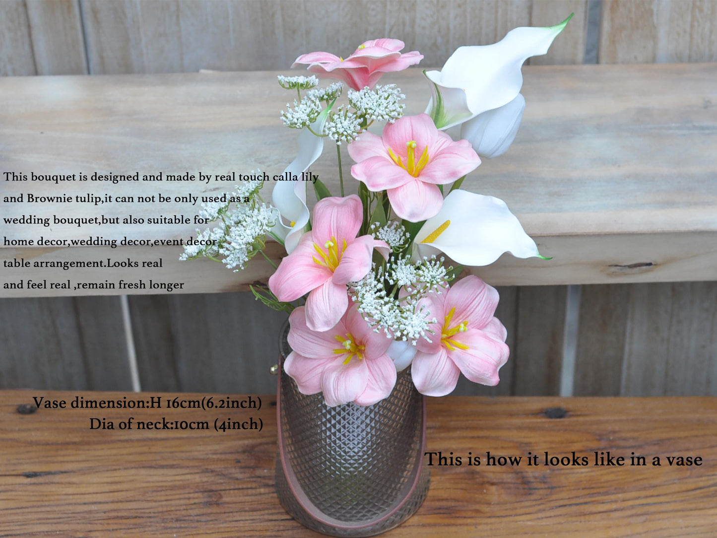 EVA Calla Lily Flower Bouquet, Tulip Floral Arrangements – Perfect For Rustic Wedding, Natural Flower Arrangement Gift For Her, Home Decor