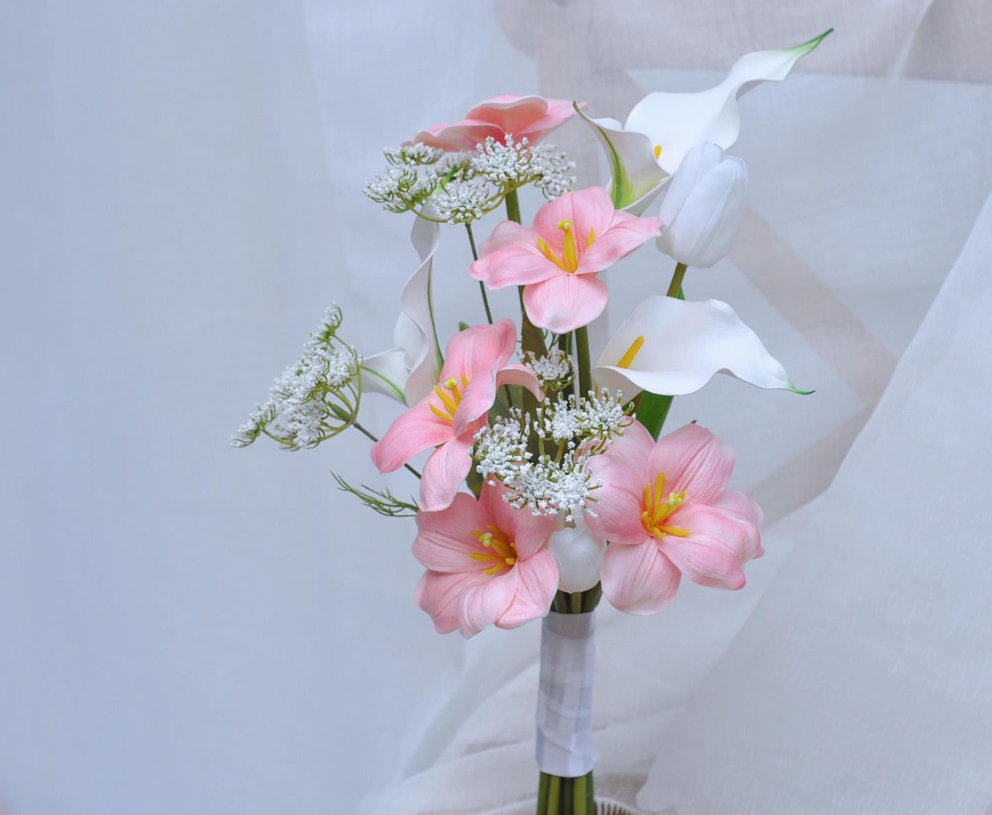 EVA Calla Lily Flower Bouquet, Tulip Floral Arrangements – Perfect For Rustic Wedding, Natural Flower Arrangement Gift For Her, Home Decor