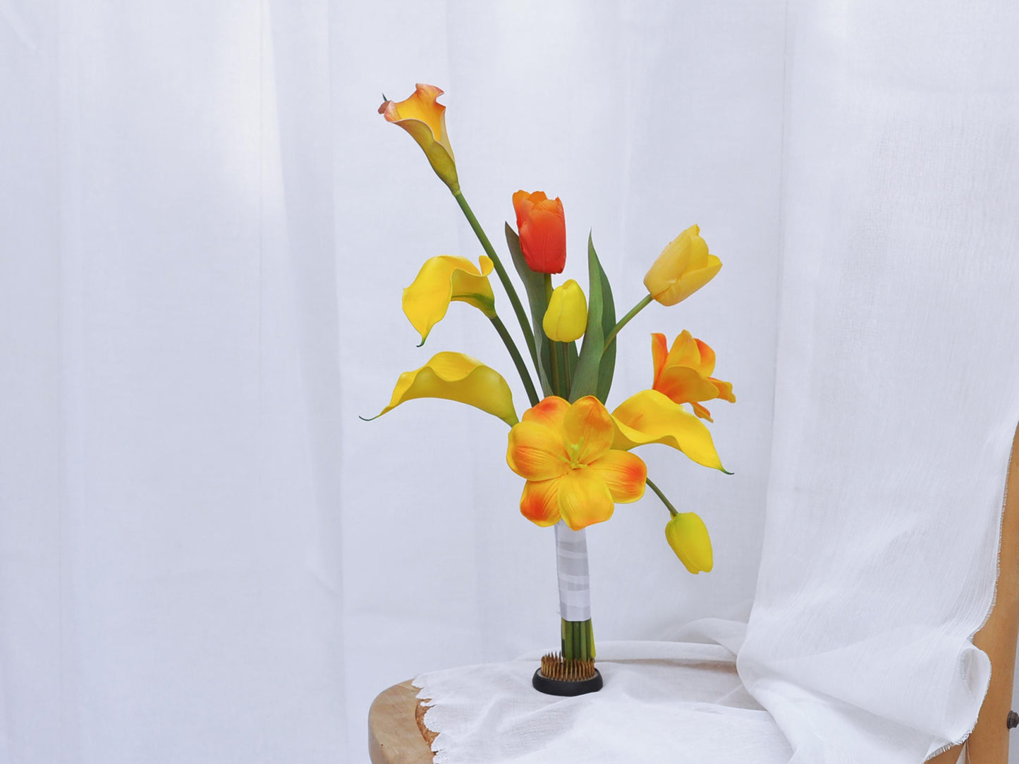 Brighten Your Space With Real Touch Yellow Tulip Bouquet - Ideal For Boho Wedding Decor, Bridesmaid Bouquet Gift, Flower Girl Bouquet Gift