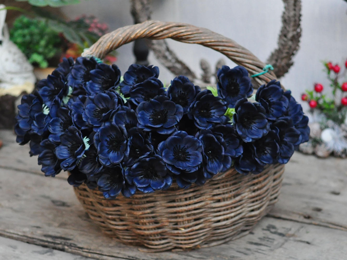 Real Touch Navy Blue Anemones,White Anemones,Anemones Bouquet,DIY Faux Anemones Flower For Wedding,Home Decor,Office Bath Bedroom Decoration