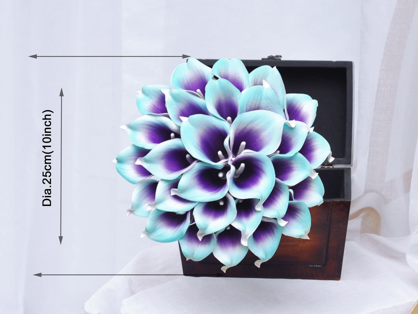 Purple-Turquoise Blue Calla Lily Bridal Bouquet, Turquoise Blue Calla Lily Bridesmaid Bouquet, Real Touch Boho Calla Lily Bouquet Gift Box