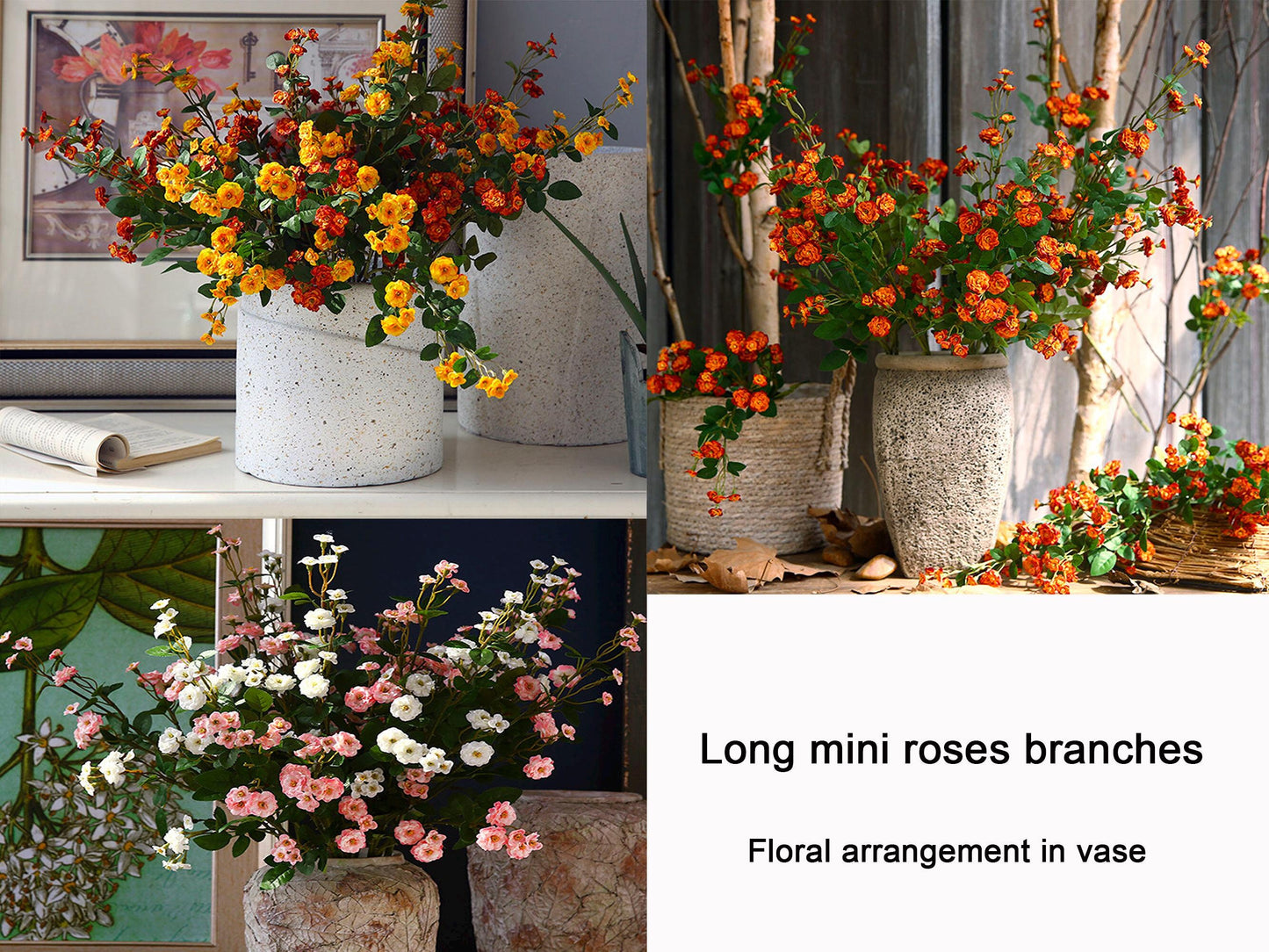 Mini Rose Branch, Long Silk Rose Flower Stems for Home Decoration, Silk Rose Bouquet Wedding Designing, Wild Rose Wedding Decoration