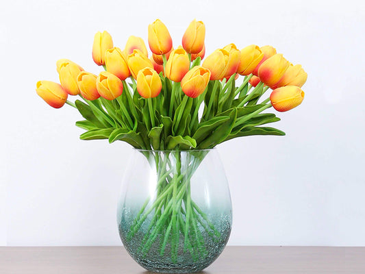 12 Pcs Real Touch Tulip Bouquet Gift, White Tulip Bouquet, Pink-Coral Tulip Floral Arrangements for Home Decor, Centerpiece,Easter Ornaments