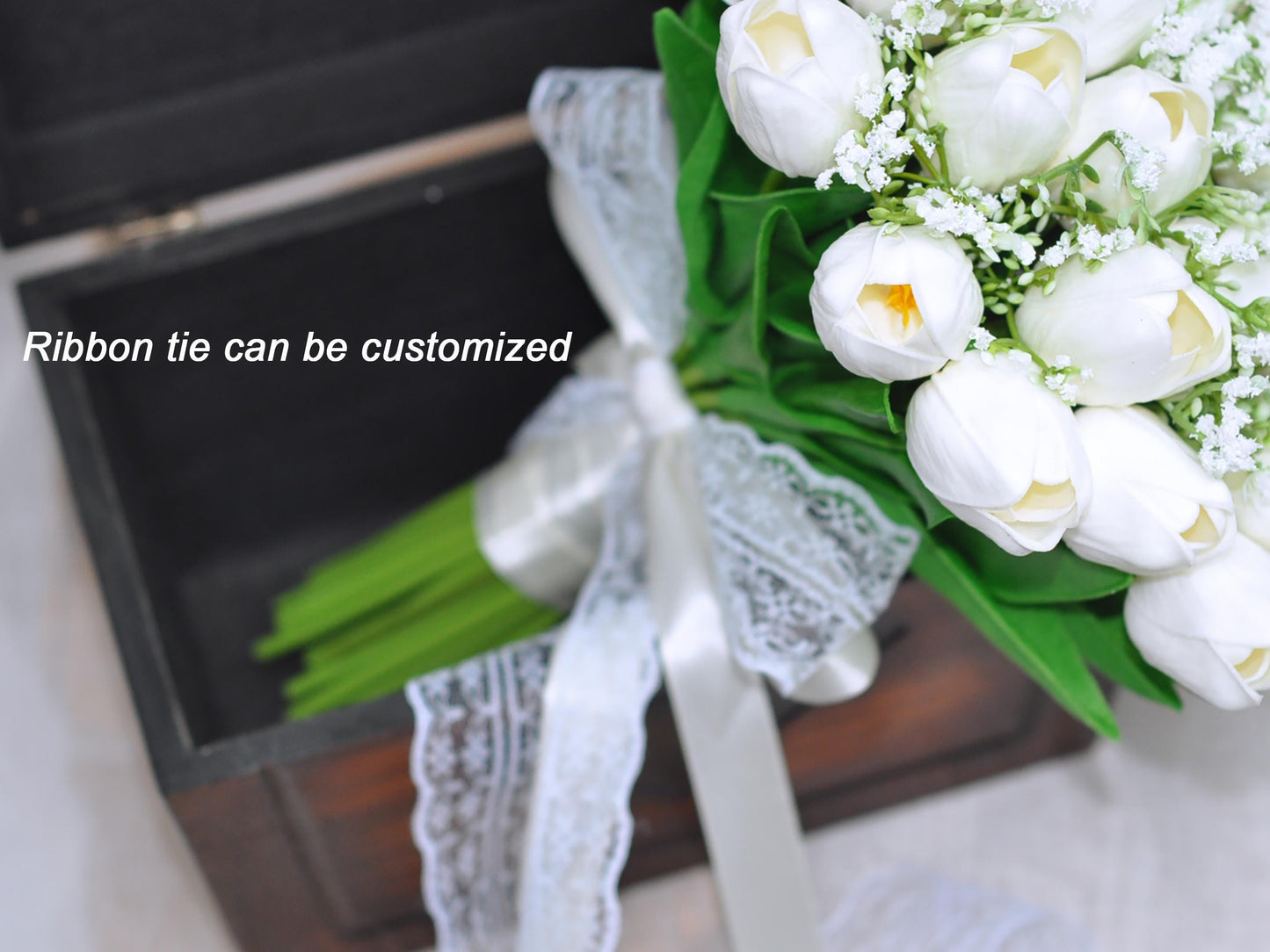 Elegant White Real Touch Tulip Bridal Bouquet Baby's Breath, Cream Tulip Bridesmaid Bouquet, Gift For Her, Wildflower Floral Arrangements