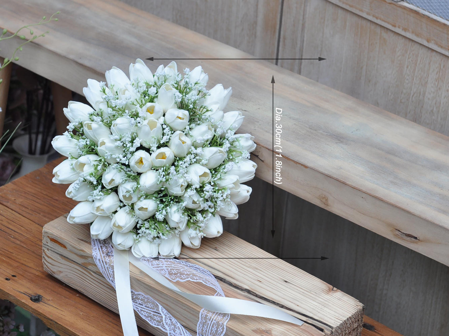 Elegant White Real Touch Tulip Bridal Bouquet Baby's Breath, Cream Tulip Bridesmaid Bouquet, Gift For Her, Wildflower Floral Arrangements