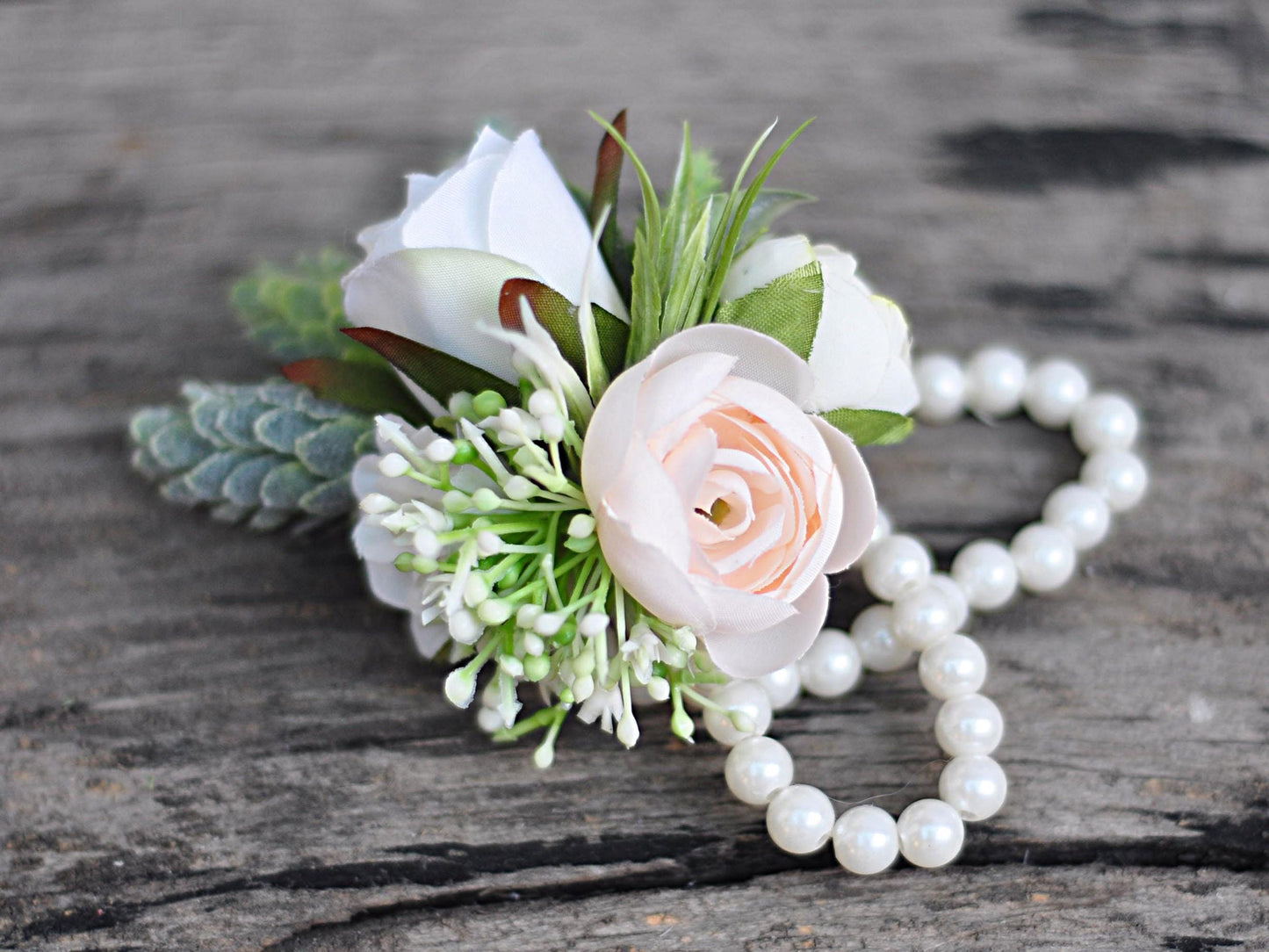 Personalized Champagne Rose Pearl Bracelet Wrist Corsage Gift For Her Rustic Wedding,Bridesmaid,Prom,Mom,Bridal Accessories,Boutonniere Gift