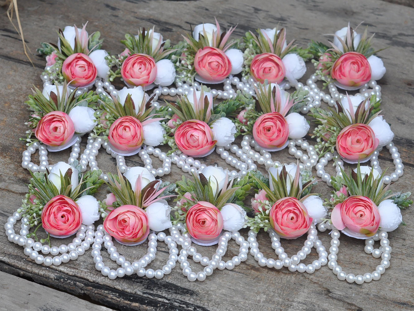 Personalized Hot Pink Rose Pearl Bracelet Wrist Corsage Prom Gift for Her Flower Girl, Outdoor Wedding, Bridal Accessories, Bridesmaid Gift