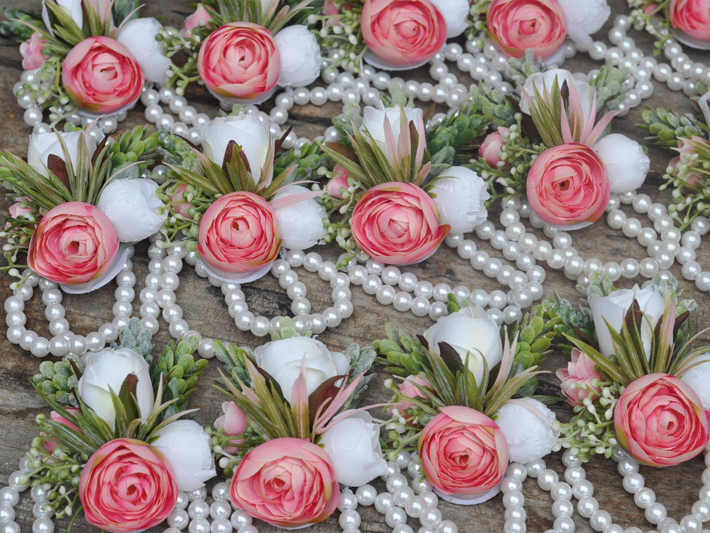 Personalized Hot Pink Rose Pearl Bracelet Wrist Corsage Prom Gift for Her Flower Girl, Outdoor Wedding, Bridal Accessories, Bridesmaid Gift