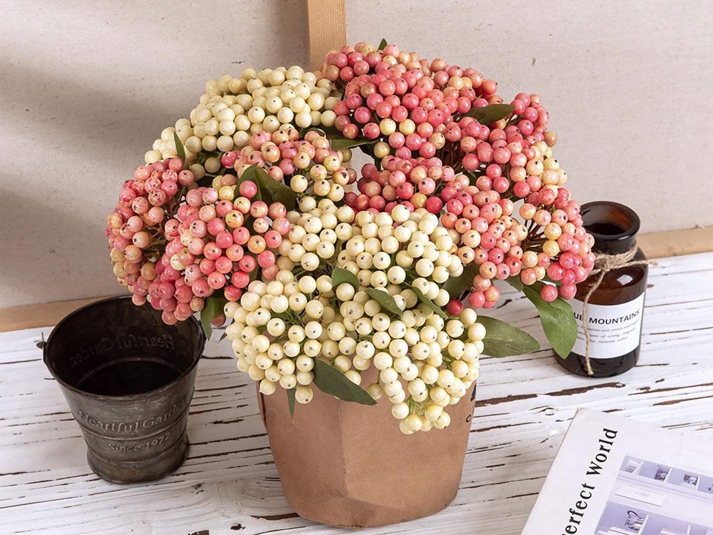 Wildflower Berry Bunch, White Foam Berry Bunch, Burgundy Berry Bunch, Christmas Berry Wreath, Wild Berry Bouquet for Vase, DIY Flower Decor