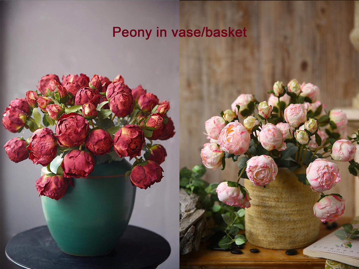 Burnt Peony Bouquet Mother’s Day Gift , Faux Peony Bud Floral Arrangements for Home Decor, Wedding Centerpiece, Bridal Shower, Gift for Her