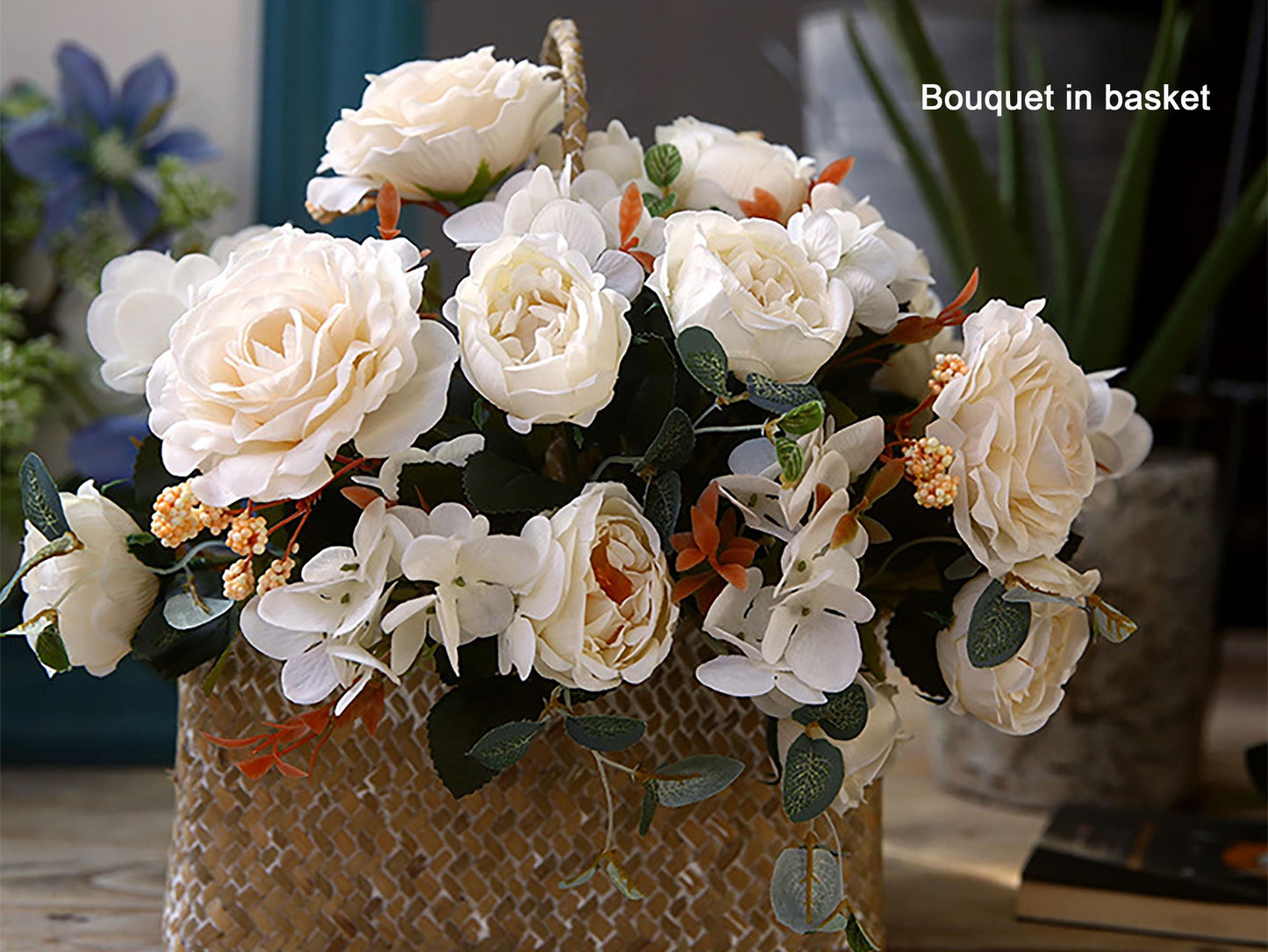 Silk Rose Bouquet, Silk Peony Bouquet, Rose Peony Bouquet, Rustic Rose Floral Arrangements, Home Decor, Bathroom Decor, Bouquet Gift for Her