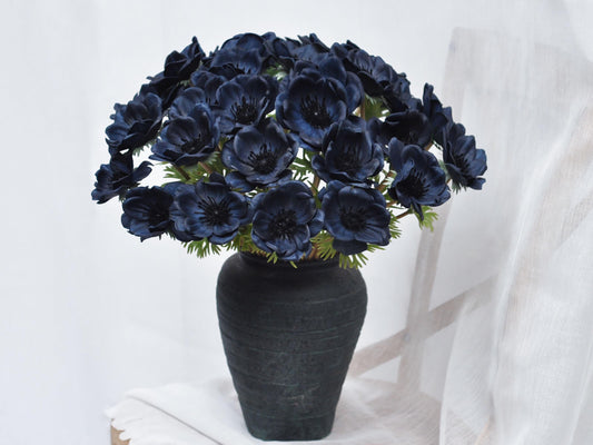 Real Touch Navy Blue Anemones,White Anemones,Anemones Bouquet,DIY Faux Anemones Flower For Wedding,Home Decor,Office Bath Bedroom Decoration
