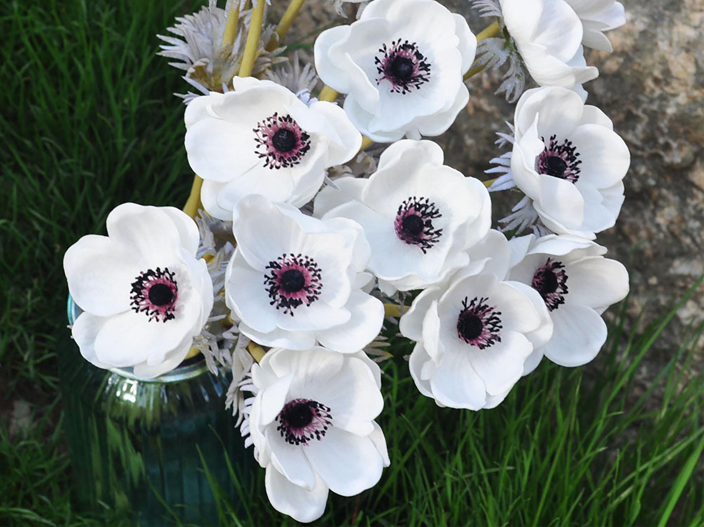 Real Touch Navy Blue Anemones,White Anemones,Anemones Bouquet,DIY Faux Anemones Flower For Wedding,Home Decor,Office Bath Bedroom Decoration