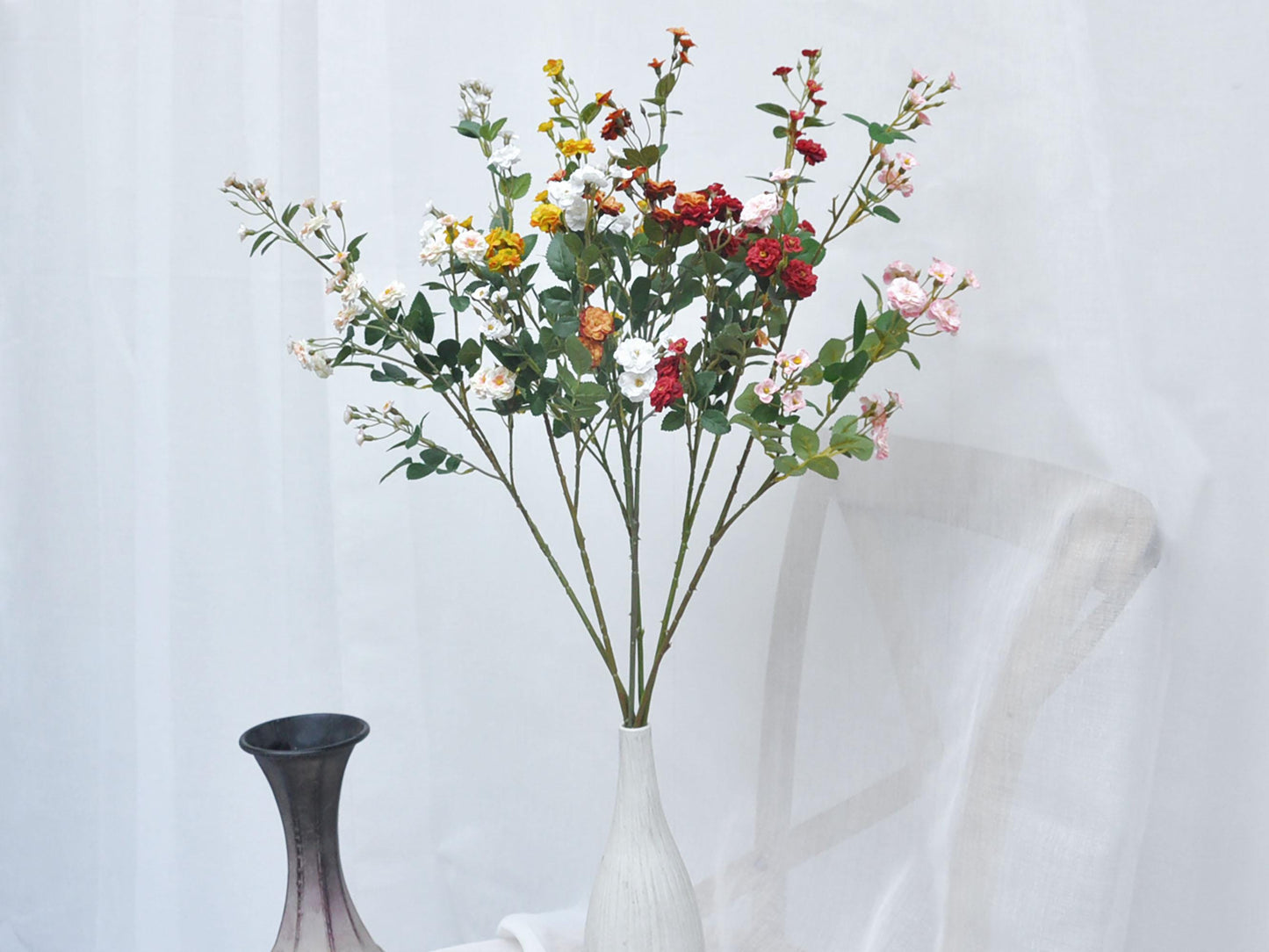 Mini Rose Branch, Long Silk Rose Flower Stems for Home Decoration, Silk Rose Bouquet Wedding Designing, Wild Rose Wedding Decoration