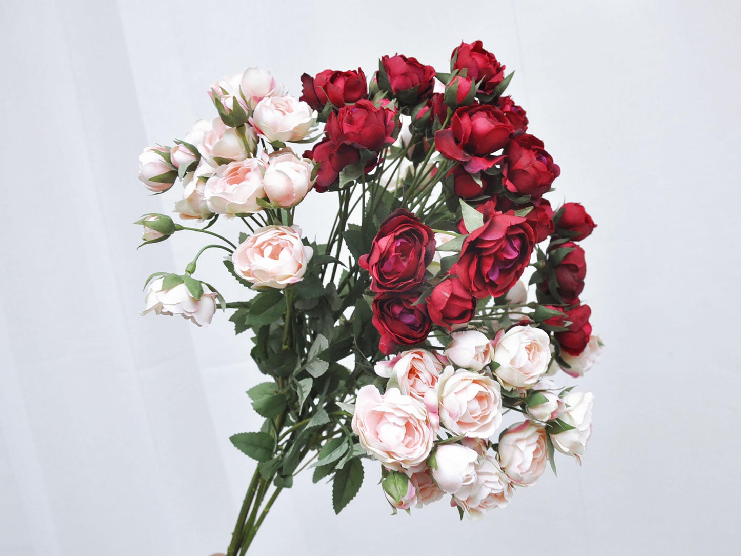 Faux Rose Branch, Burgundy Rose Branch, Champagne Pink Rose Branch, Silk Rose Flower Ornaments for Home, Office, Table, Wedding Decorations