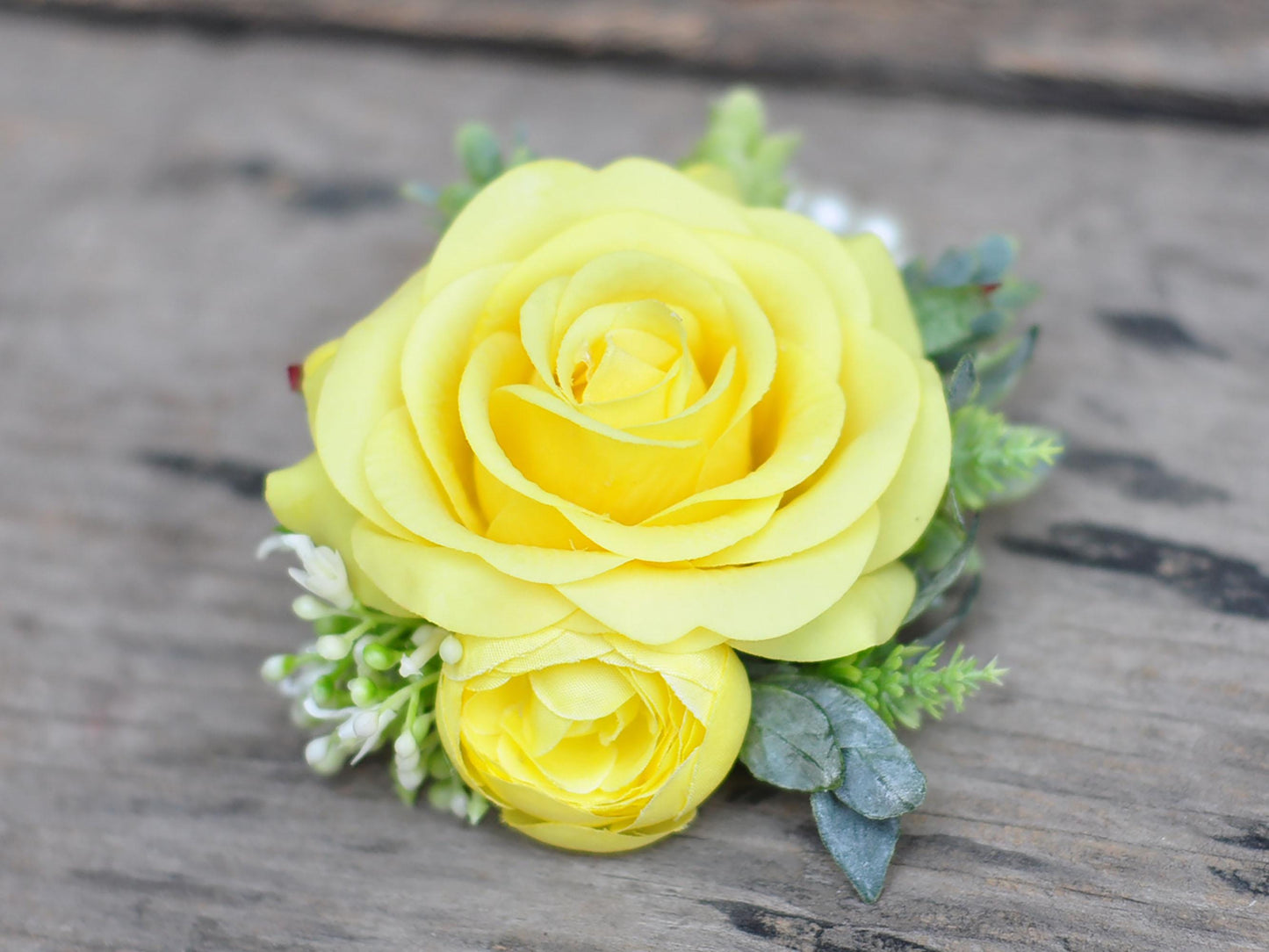 Real Touch Bright Yellow Rose Pearl Bracelet Wrist Corsage Gift For Her Mom, Wedding, Prom, Bride Shower, Baby Shower Gift, Boutonniere Gift