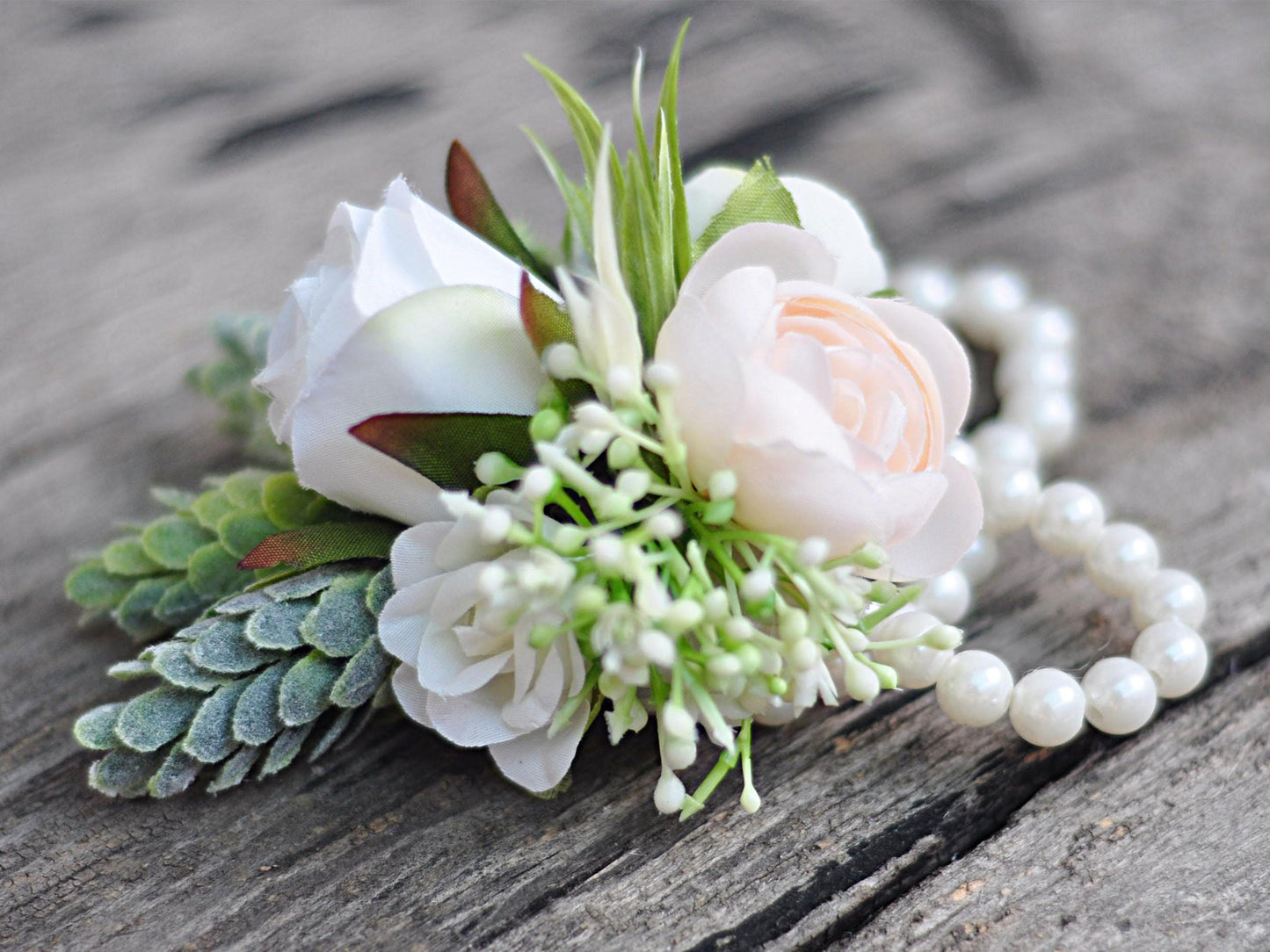 Personalized Champagne Rose Pearl Bracelet Wrist Corsage Gift For Her Rustic Wedding,Bridesmaid,Prom,Mom,Bridal Accessories,Boutonniere Gift